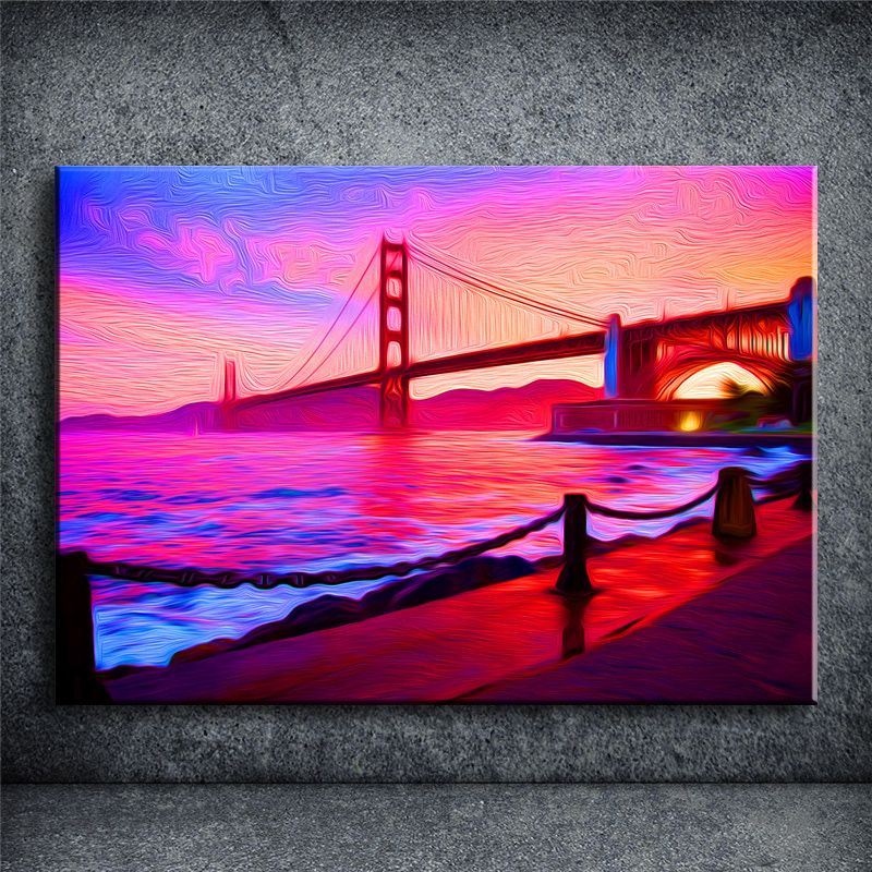 800x800 Golden Gate Bridge Oil Painting Modern Style Colorful Abstract - Golden Gate Bridge Acrylic Painting