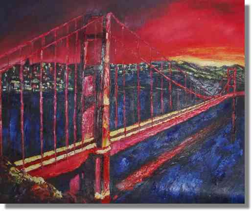515x432 Knife Painting San Fransico Golden Gate Bridge Canvas - Golden Gate Bridge Canvas Painting