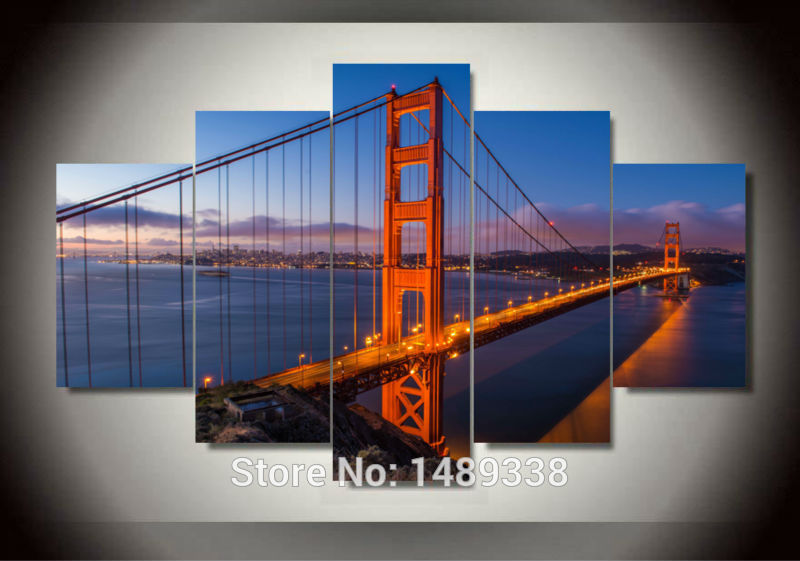 800x561 Golden Gate Bridge 5 Panelsset Large Hd Picture Canvas Modern - Golden Gate Bridge Canvas Painting
