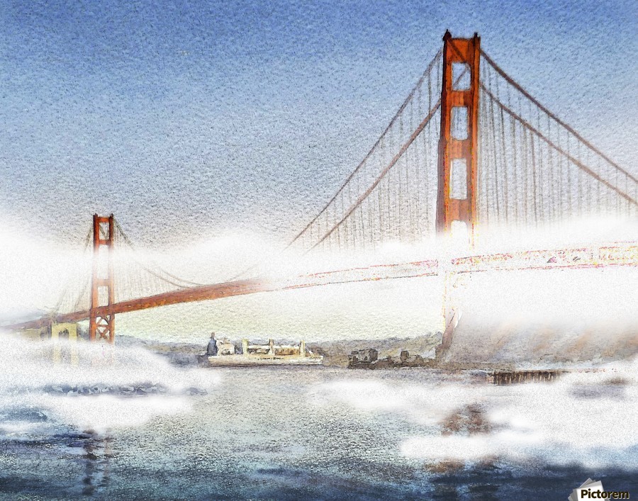 900x707 Golden Gate Bridge And San Francisco Fog - Golden Gate Bridge Watercolor Painting
