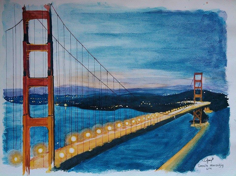 960x717 Golden Gate Bridge By Geocile - Golden Gate Bridge Watercolor Painting