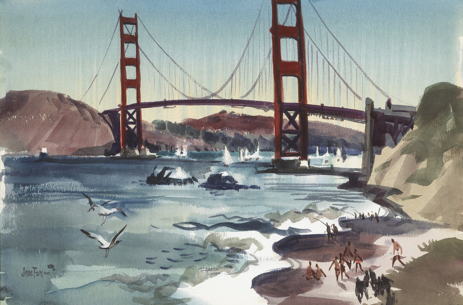 1600x1052 Jade Fon, Golden Gate Bridge Thune Fine Art - Golden Gate Bridge Watercolor Painting