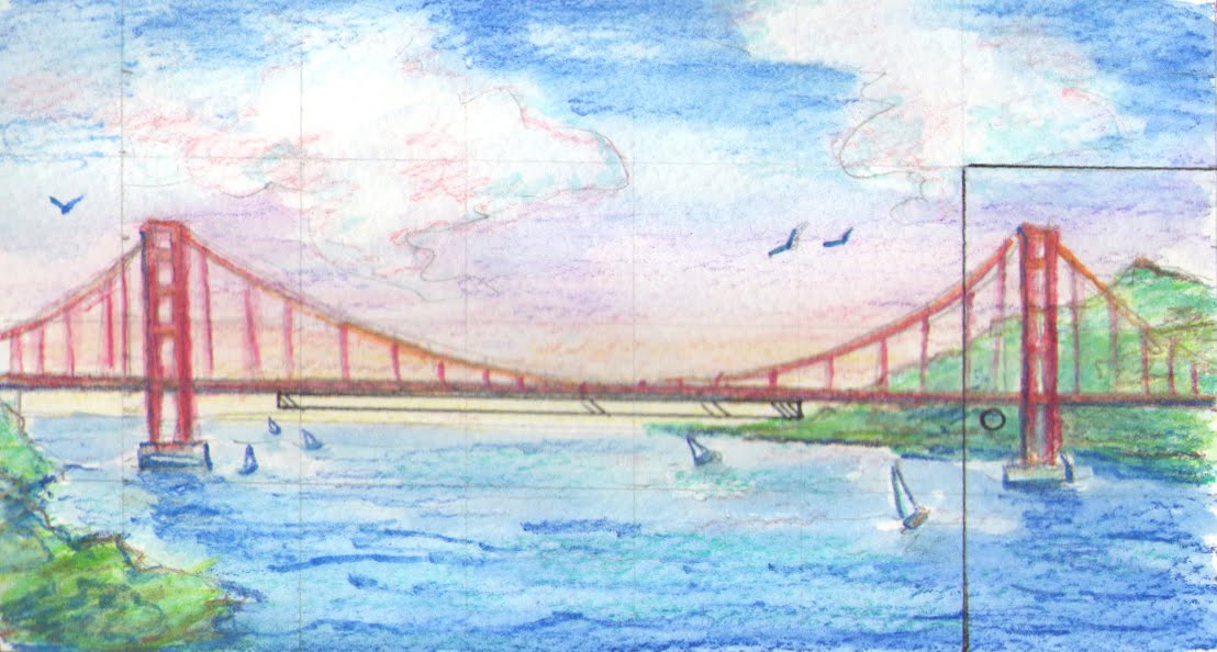 1108x594 Pamela Goodman Illustration Blog Golden Gate Bridge Mural Sketches - Golden Gate Bridge Watercolor Painting