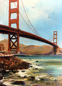 217x300 San Francisco Bay Bridge Paintings Fine Art America - Golden Gate Bridge Watercolor Painting