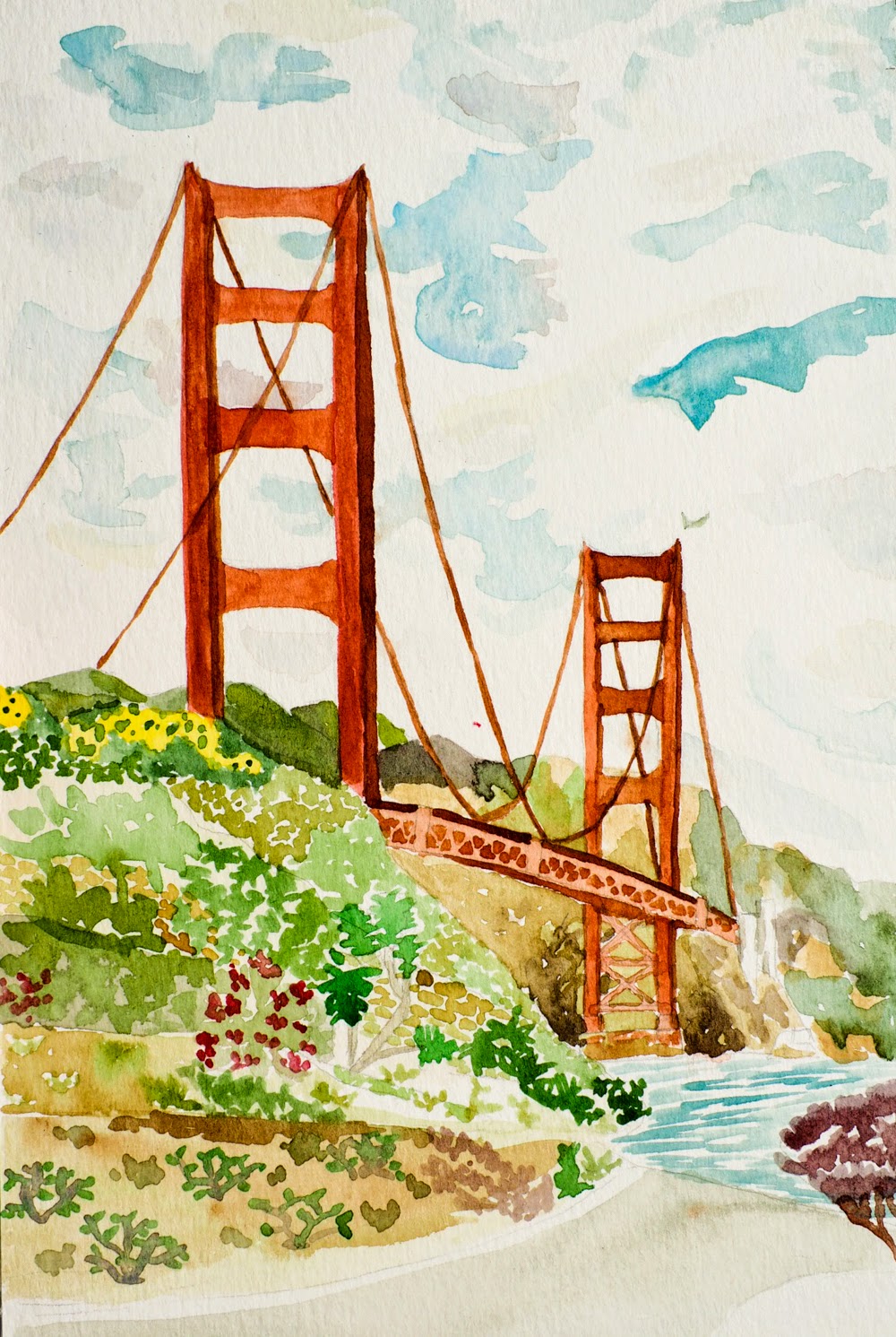 1000x1491 The Art Of A. Roy Greenfeld Golden Gate Bridge Ii - Golden Gate Bridge Watercolor Painting