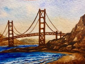 300x225 Watercolor Painting Golden Gate Bridge California Ocean Nature - Golden Gate Bridge Watercolor Painting