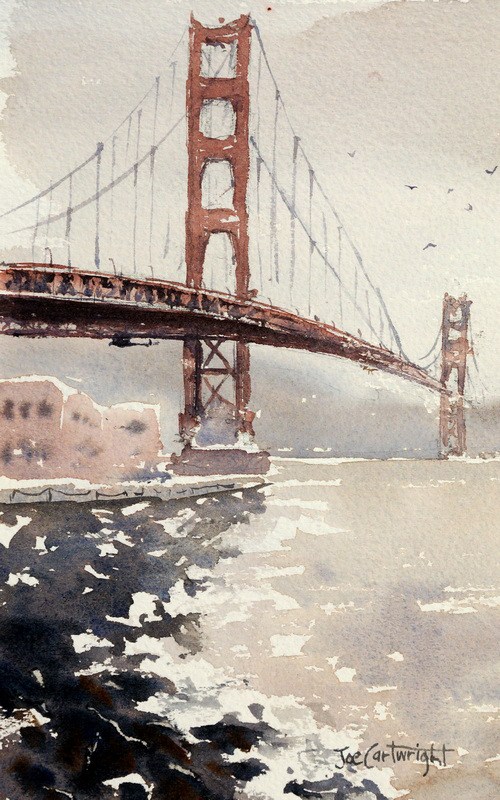 500x800 Watercolor Paintings Studio Organization - Golden Gate Bridge Watercolor Painting