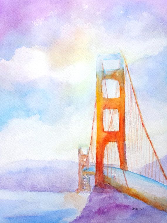 570x760 Golden Gate Bridge, Original Watercolor, 9x12, San Francisco - Golden Gate Bridge Watercolor Painting