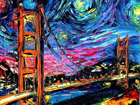 570x429 The Starry Night Painting Golden Gate Bridge Art Starry Night - Golden Gate Painting