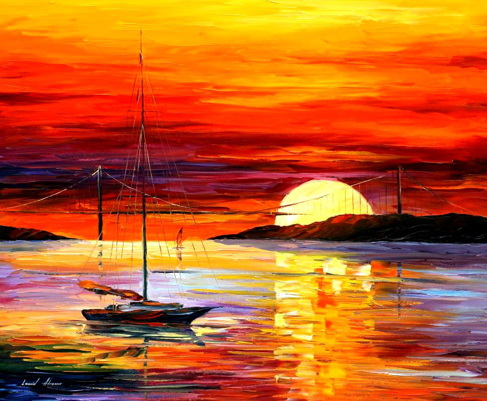 978x805 Golden Gate Bridge By The Sunset Palette Knife Oil Painting - Golden Gate Painting