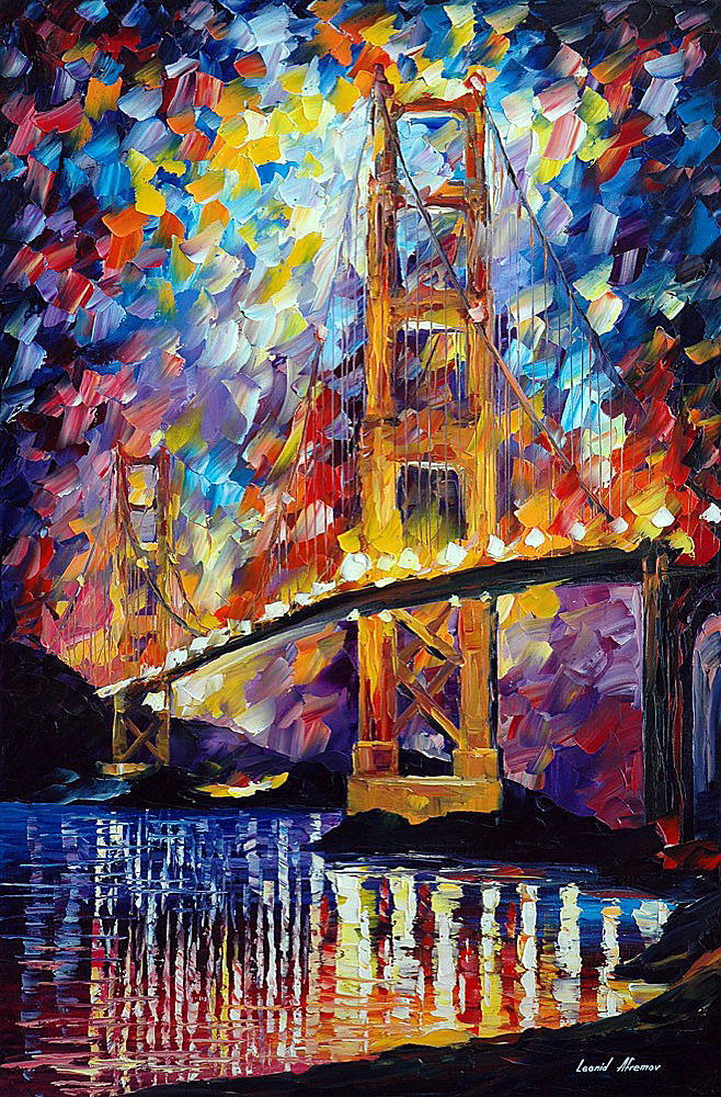 658x1000 Golden Gate Palette Knife Oil Painting On Canvas By Leonid - Golden Gate Painting