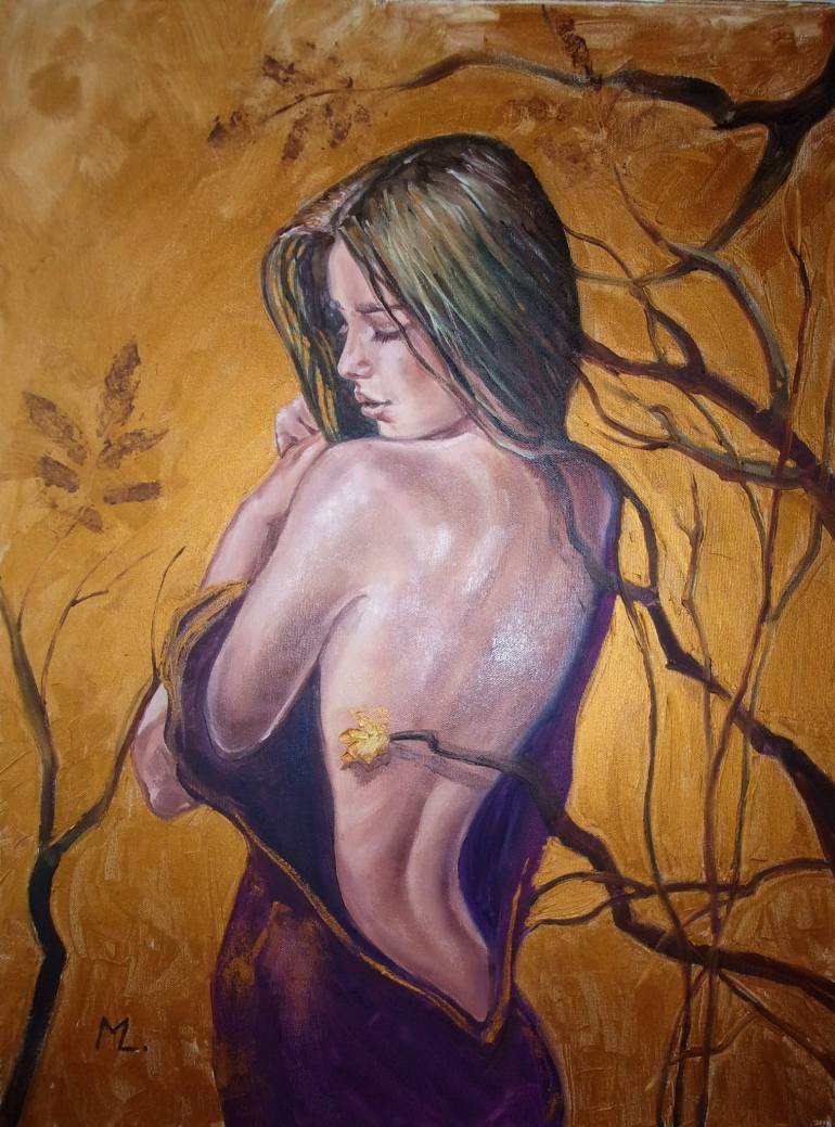 770x1039 Saatchi Art The Golden Autumn Girl Gold Oil Original Painting - Golden Girl Painting