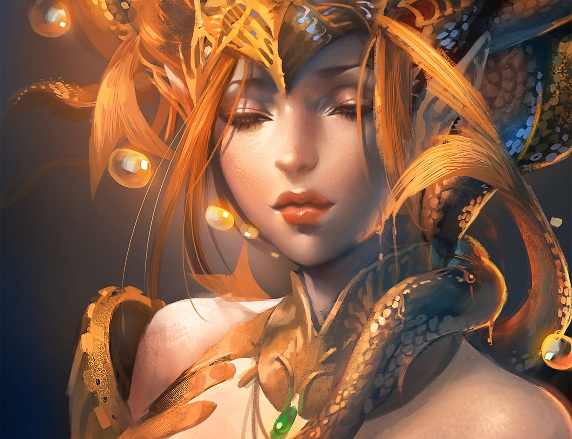 1920x1472 Beautiful Golden Dragon Girl Wallpaper Digitalart.io - Golden Girl Painting