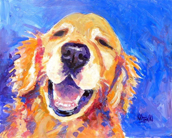 600x480 Golden Retriever Dog Art Print Of Original Acrylic By Dogartstudio - Golden Retriever Painting