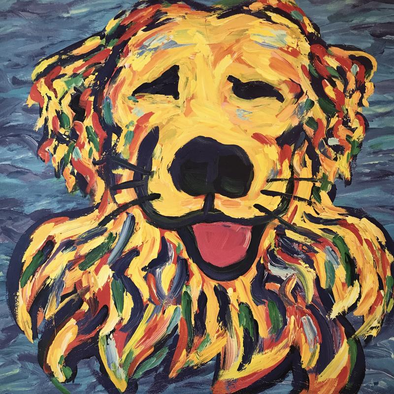 800x800 Yellow Fine Art Print Golden Retriever Joy - Golden Retriever Painting