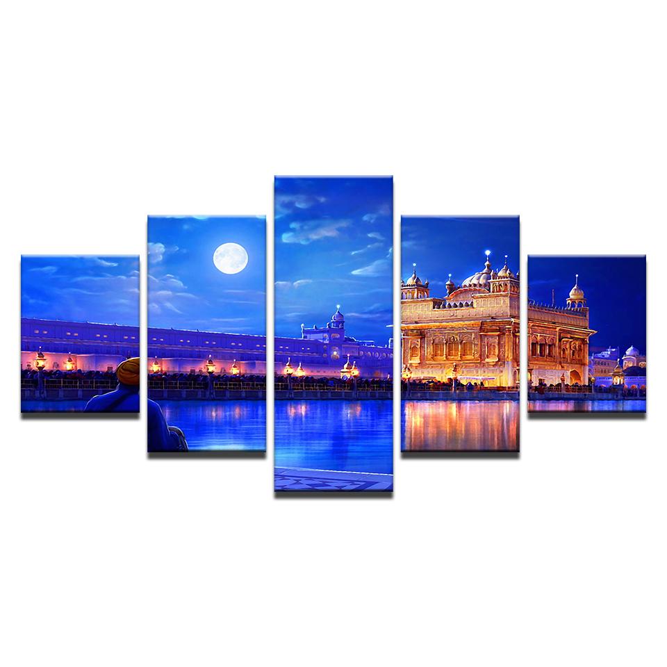 960x960 Limited Edition Hindu Golden Temple 5 Piece Canvas Painting - Golden Temple Canvas Painting