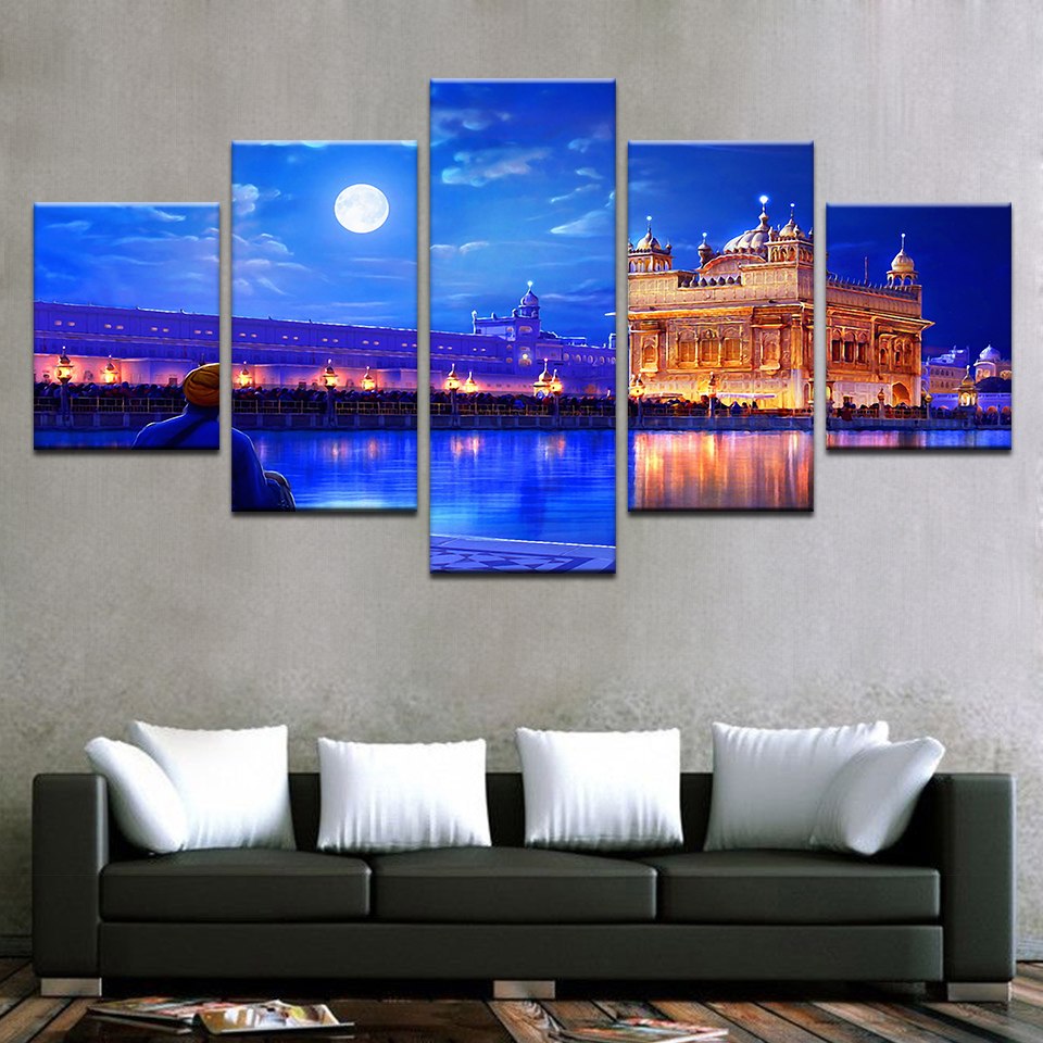 960x960 Modular Wall Art Pictures Living Room Hd Printed Poster 5 Pieces - Golden Temple Canvas Painting
