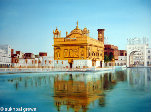600x445 Oil Painting Of The Golden Temple - Golden Temple Canvas Painting