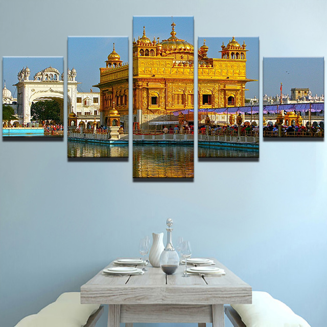 640x640 Canvas Painting Home Decorative Modular 5 Panel Golden Temple Hd - Golden Temple Canvas Painting