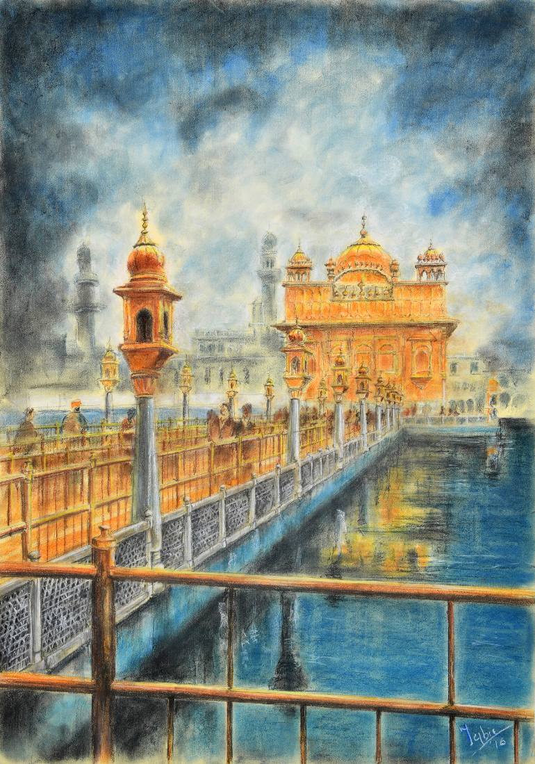 770x1099 Saatchi Art Golden Temple On A Winter Morning! Painting By Tejbir - Golden Temple Painting