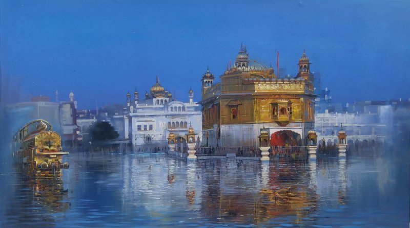 800x446 Train To Golden Temple By Artist Bijay Biswaal Cityscape Art - Golden Temple Painting