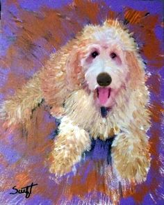 236x295 Labradoodle Dog Art Print Signed By Artist Dj Rogers Labradoodle - Goldendoodle Painting