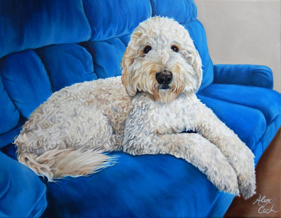 900x699 Lounging Goldendoodle Painting By Alexandra Cech - Goldendoodle Painting