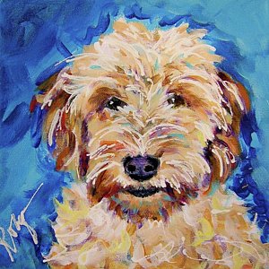 300x300 Peach Queen Painting By Judy Rogan - Goldendoodle Painting