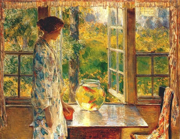 750x577 Bowl Of Goldfish, 1912 By Childe Hassam. Impressionism. Interior - Goldfish Bowl Painting