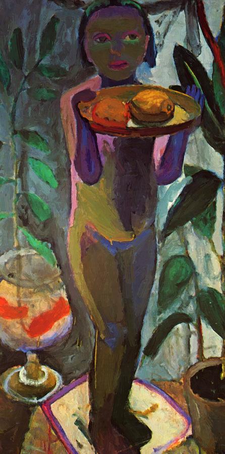 446x900 Children With Goldfish Bowl 1907 Painting By Modersohnbecker Paula - Goldfish Bowl Painting