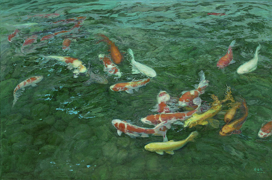 900x596 Goldfish Oil Painting Painting By Asian Art - Goldfish Oil Painting