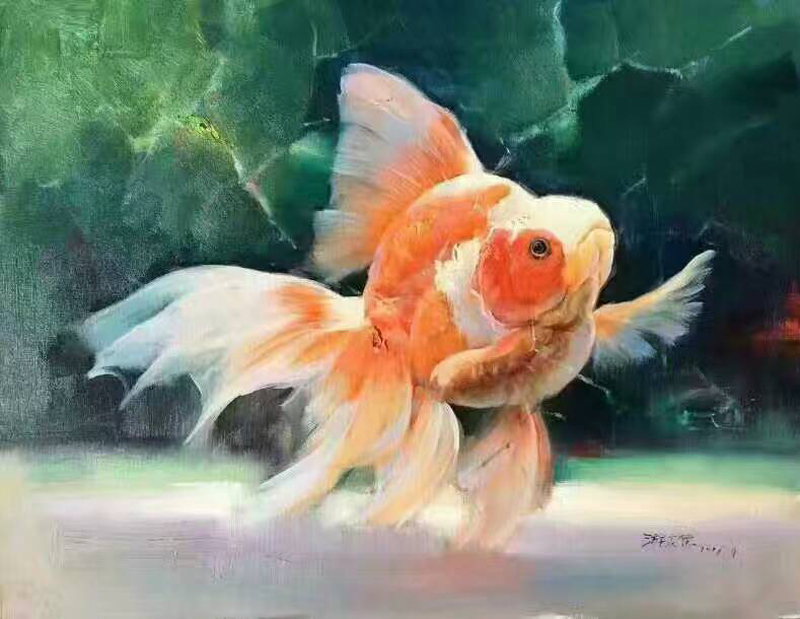 800x619 Impressionist Animal Painting, Impressionist Animal Painting - Goldfish Oil Painting