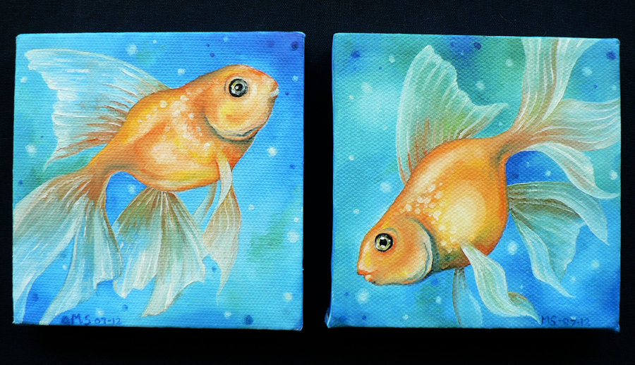 900x518 Twin Goldfish Paintings By Blackmagdalena - Goldfish Oil Painting