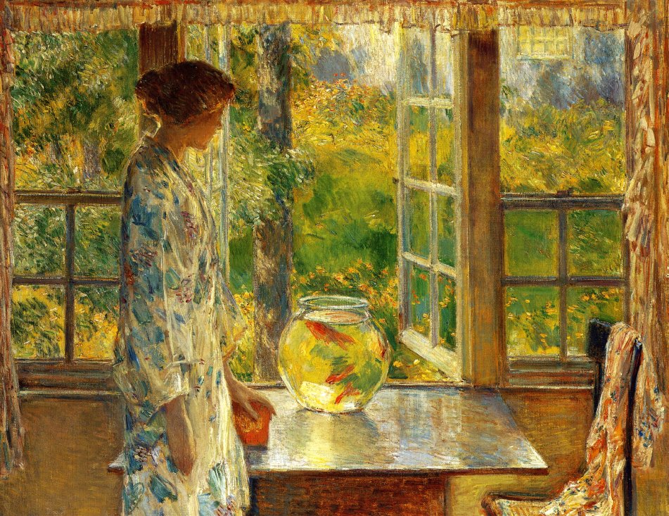 951x733 Bowl Of Goldfish Painting Frederick Childe Hassam Oil Paintings - Goldfish Oil Painting