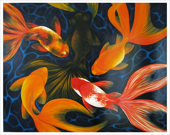 550x439 Contemporary Goldfish Art Luck Pool - Goldfish Oil Painting