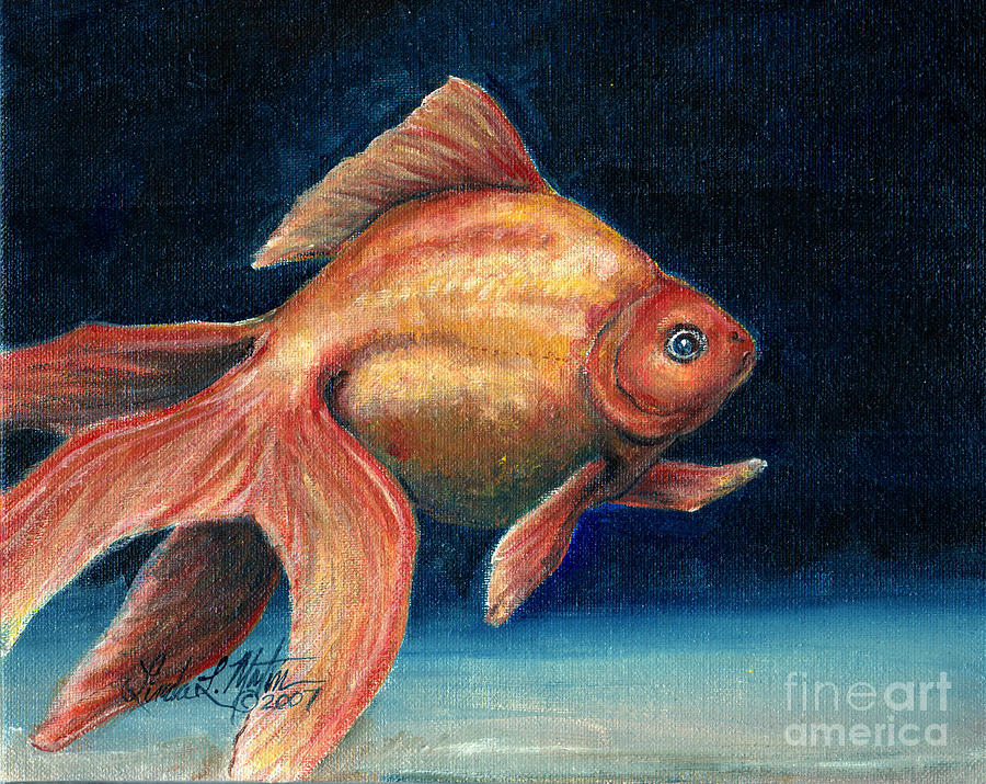 900x715 Fancy Goldfish Painting By Linda L Martin - Goldfish Oil Painting