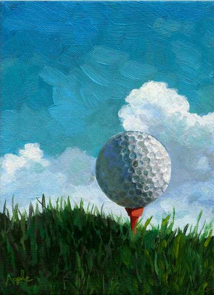 421x580 Daily Painting Original Realistic Landscape Golf Green Art Golf - Golf Ball Painting