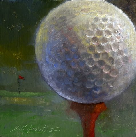 475x476 Golf Giclee Prints, Golf Ball On Tee Original Art Painting By Hall - Golf Ball Painting