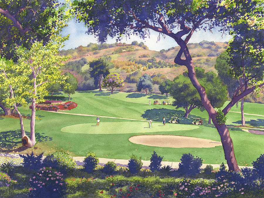900x675 Pala Mesa Golf Course Painting By Mary Helmreich - Golf Course Painting