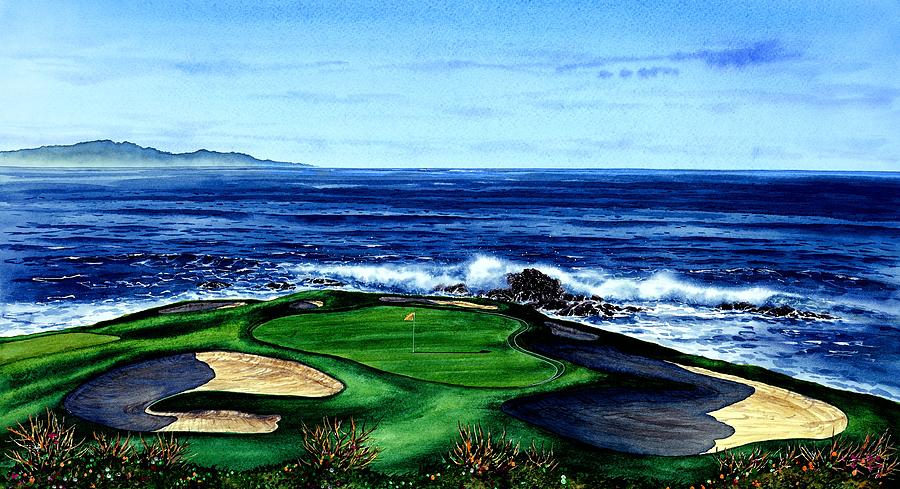 900x489 Pebble Beach Golf Course Painting By John Yato - Golf Course Painting