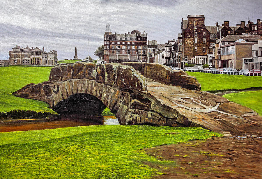 900x615 St. Andrews Links Golf Course Swilcan Bridge 18th Hole Oil - Golf Course Painting