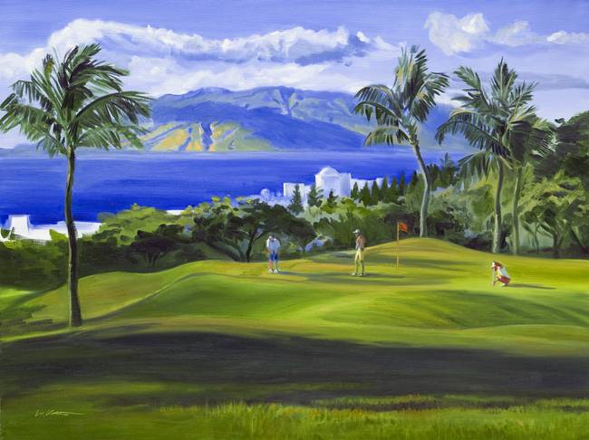 650x486 Wailea, Maui, Hawaii Golf Fine Art Giclee Print By Warren Keating - Golf Oil Painting