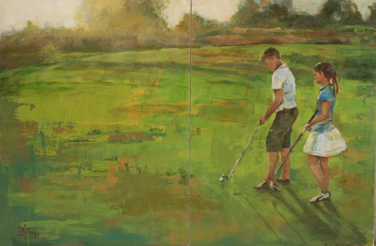 770x504 Saatchi Art Children Learning Golf Painting By Maria Oria - Golf Painting