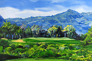 300x199 Large Original Golf Painting Kauai Lagoons Par 3 Contemporary - Golf Painting