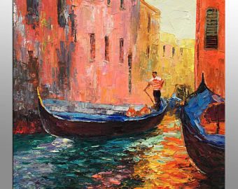 340x270 Italian Venice Oil Painting, Gondola, Palette Knife Painting - Gondola Painting