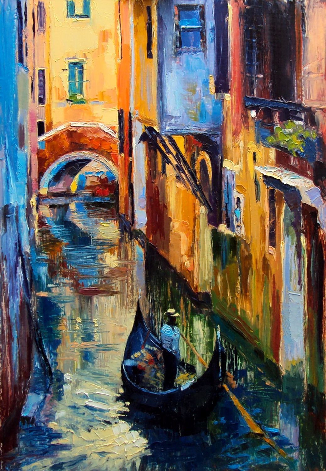 1038x1500 Oil Painting Of Gondola In A Canal In Venice By Hamid Raza Buy - Gondola Painting