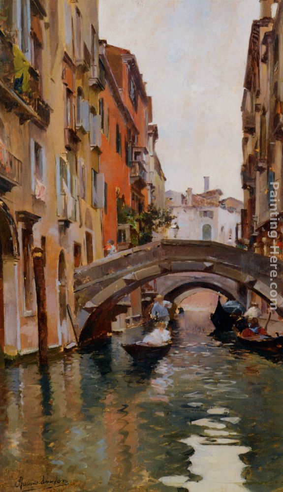 575x1000 Rubens Santoro Gondola On A Venetian Canal Painting Anysize 50 - Gondola Painting