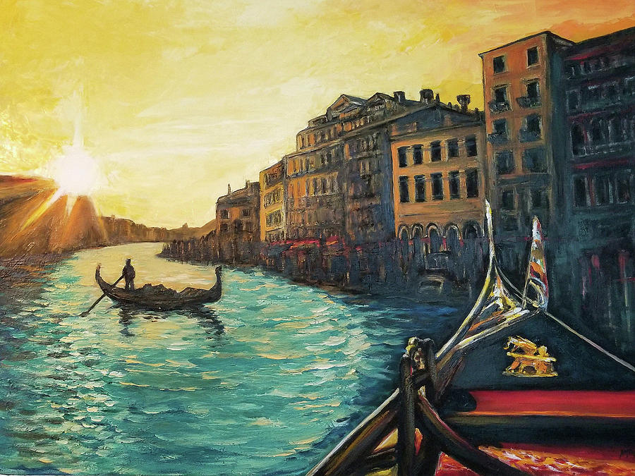 900x675 Sunset Gondola Ride Painting By Nathan Lewis - Gondola Painting