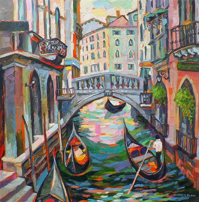 692x700 Gondola Rides By Elizabeth Elkin - Gondola Painting