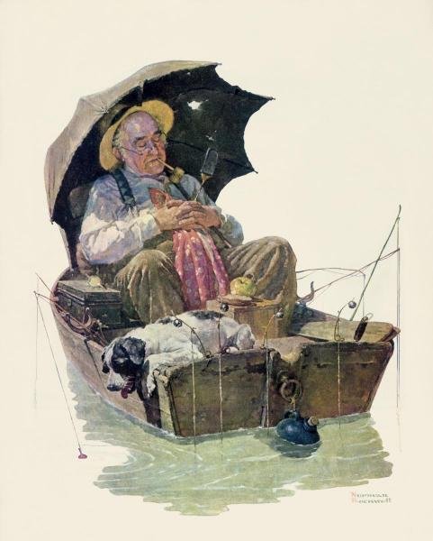 481x600 547g Norman Rockwell Gone Fishing On Canvas - Gone Fishing Painting